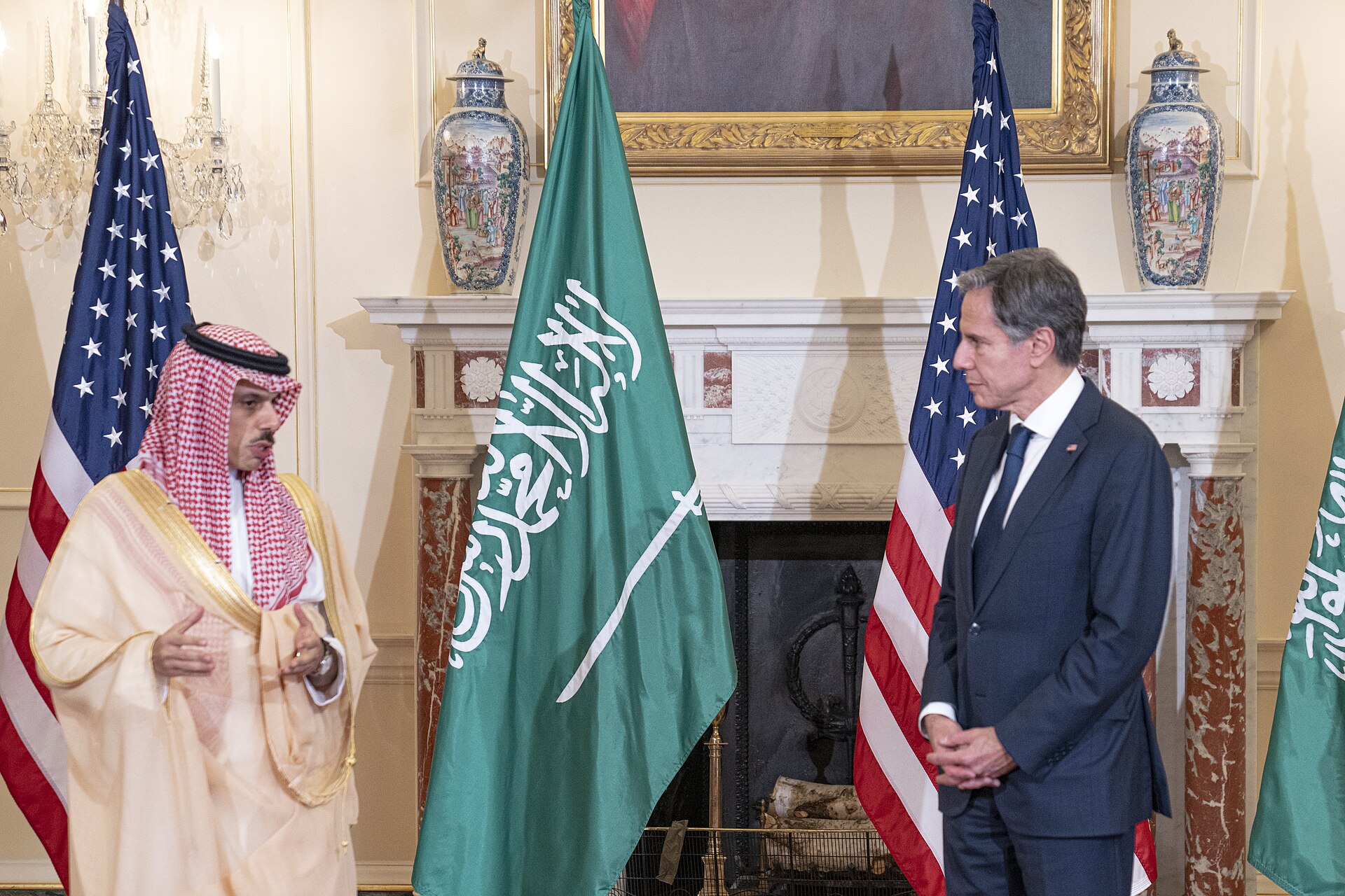 Saudi Foreign Minister Prince Faisal bin Farhan Al Saud meets with US Secretary of State Antony Blinken at the State Department, Washington DC, October 2021