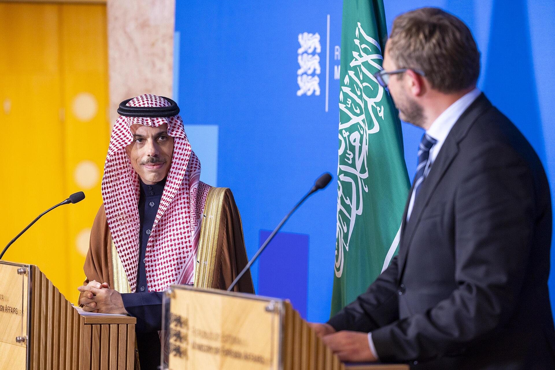 Saudi Foreign Minister Prince Faisal bin Farhan meets with counterpart at bilateral press conference, July 2024