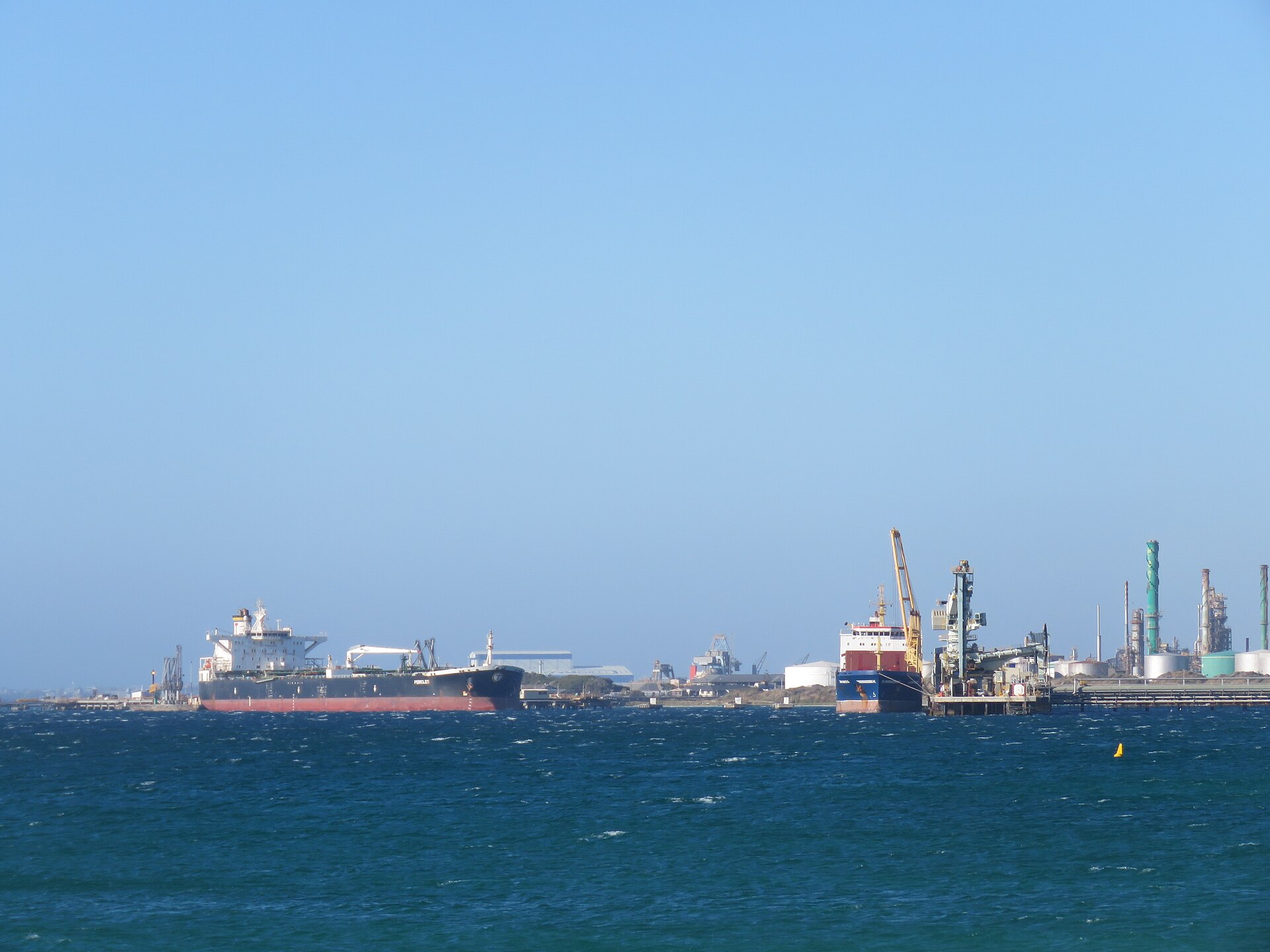 Crude oil tanker Pericles loaded at oil refinery jetty port