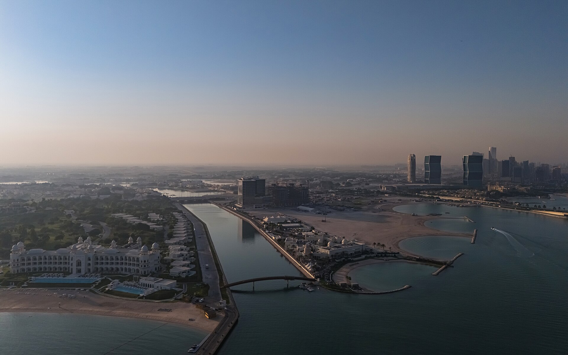 Aerial view of Doha West Bay Lagoon and skyline, Qatar