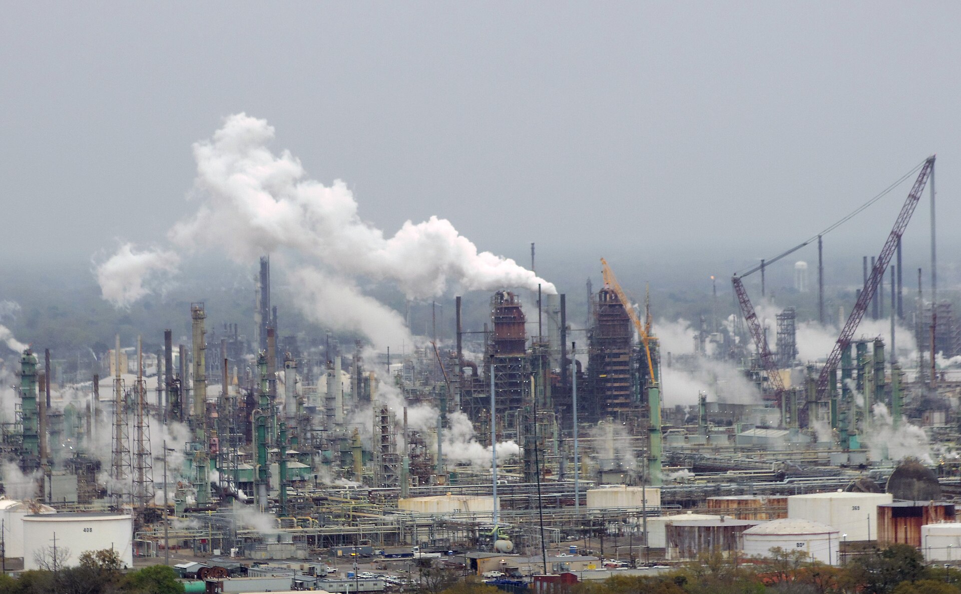 ExxonMobil Baton Rouge oil refinery — distillation columns, flare stacks and processing units at one of the largest crude processing complexes in the United States