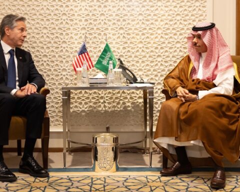 Saudi Foreign Minister Prince Faisal bin Farhan meets with US Secretary of State Antony Blinken in Riyadh, October 2023