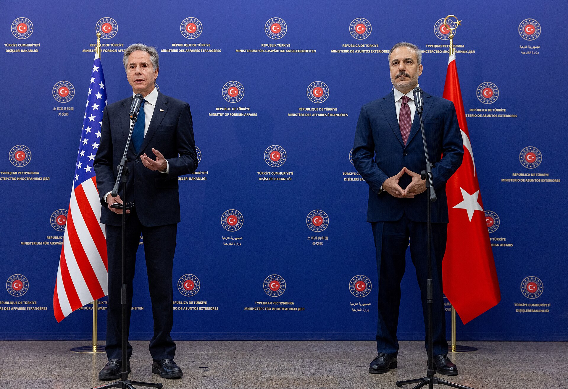 Turkish Foreign Minister Hakan Fidan at the Turkish Ministry of Foreign Affairs press room in Ankara, December 2024. Fidan co-chaired the third Turkish-Saudi Coordination Council session with Saudi FM Prince Faisal bin Farhan on May 6, 2026 at the same ministry.