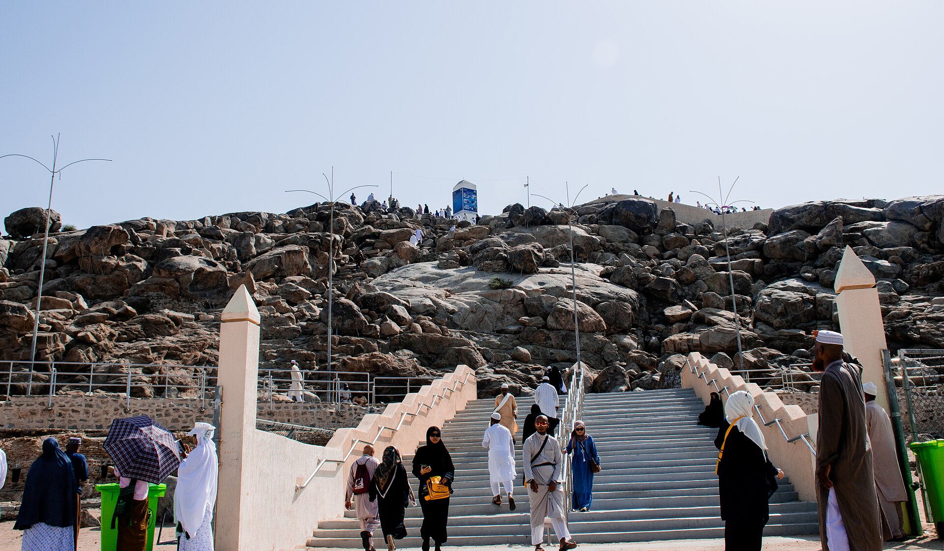 Pilgrims on Mount Arafat Jabal al-Rahmah during Hajj Arafah Day Saudi Arabia