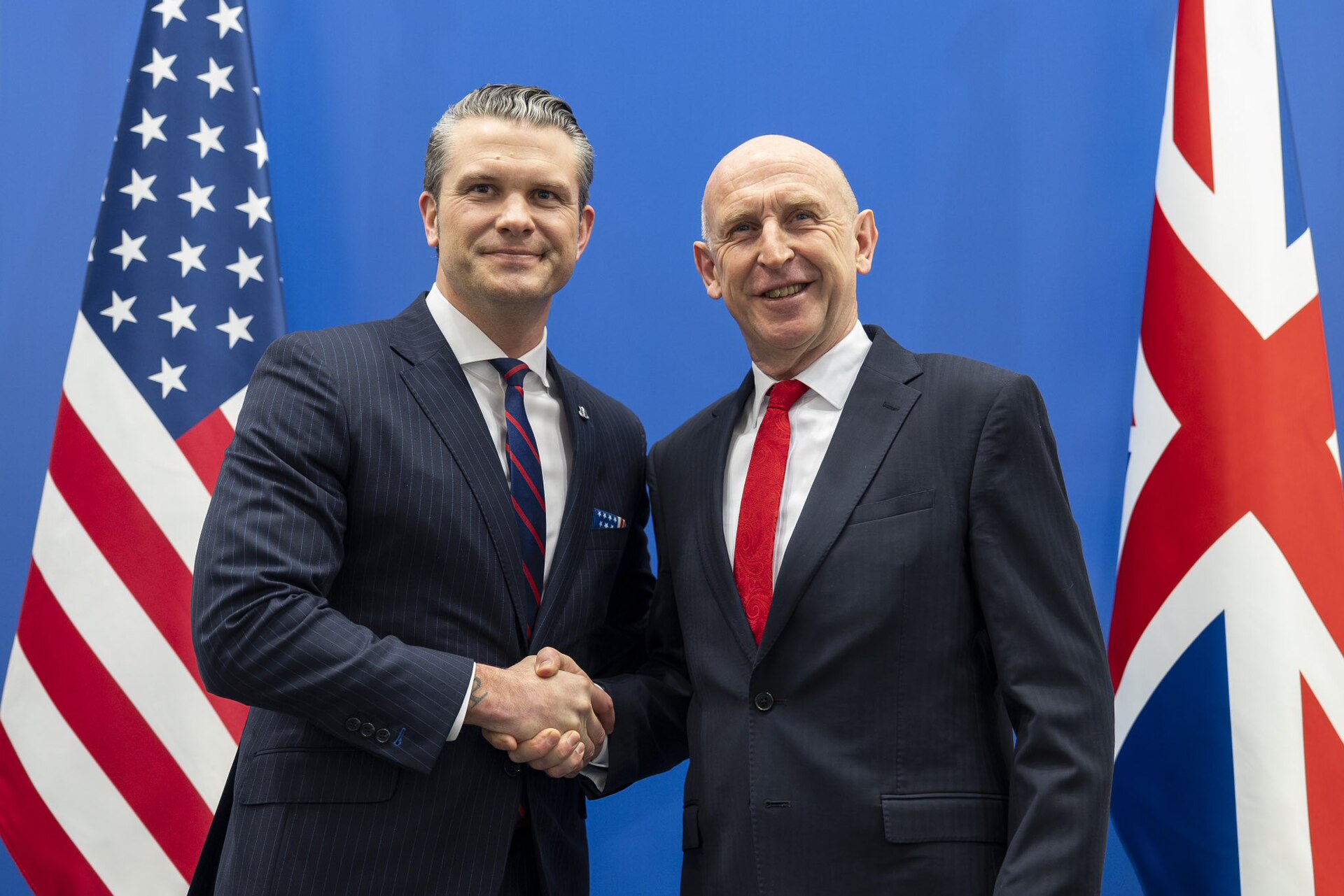 US Defense Secretary Pete Hegseth and UK Secretary of State for Defence John Healey at a bilateral defence meeting