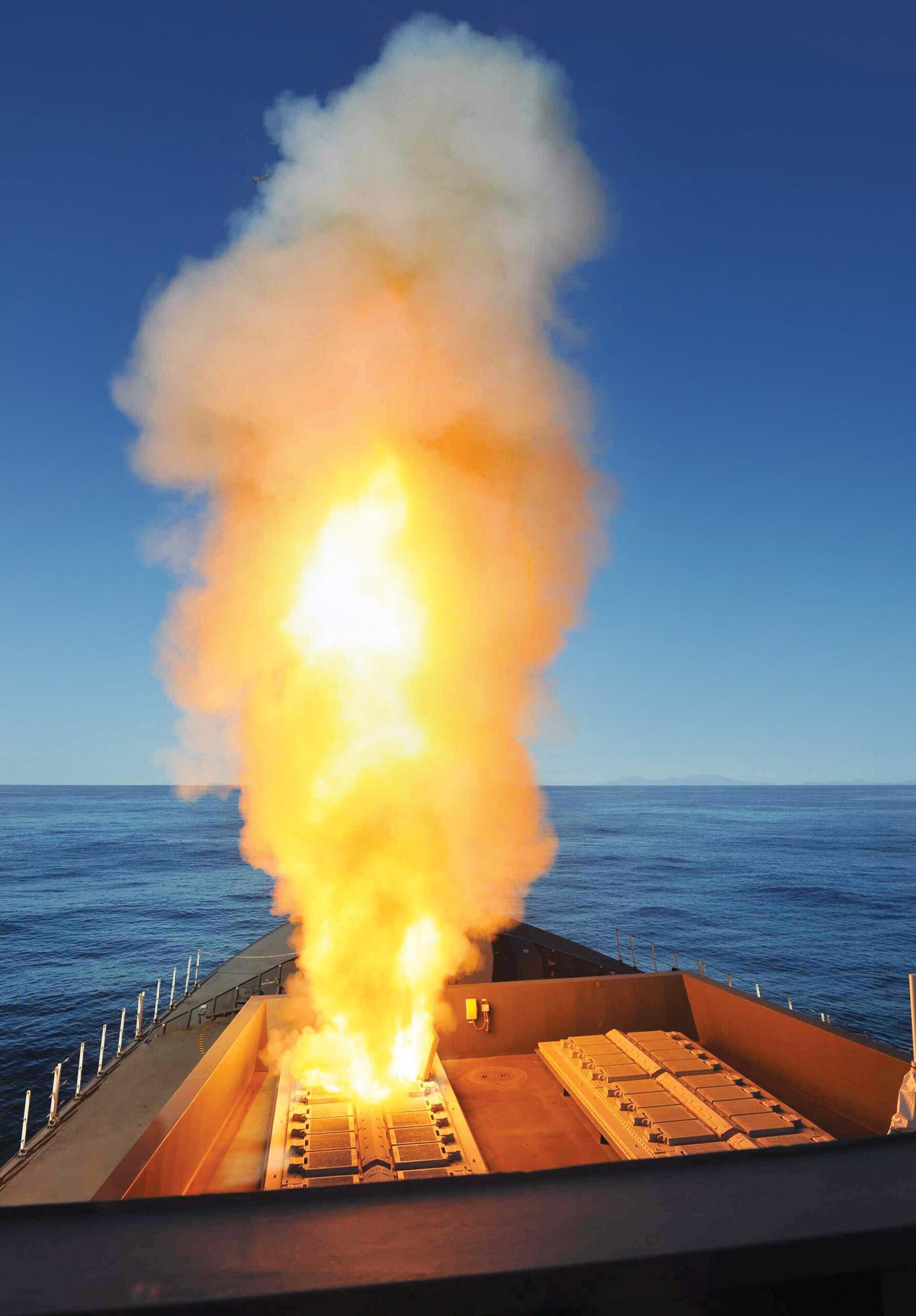 HMS Diamond Type 45 destroyer fires Sea Viper surface-to-air missile during Royal Navy test, demonstrating missile interception capability used against Houthi anti-ship threats in the Red Sea