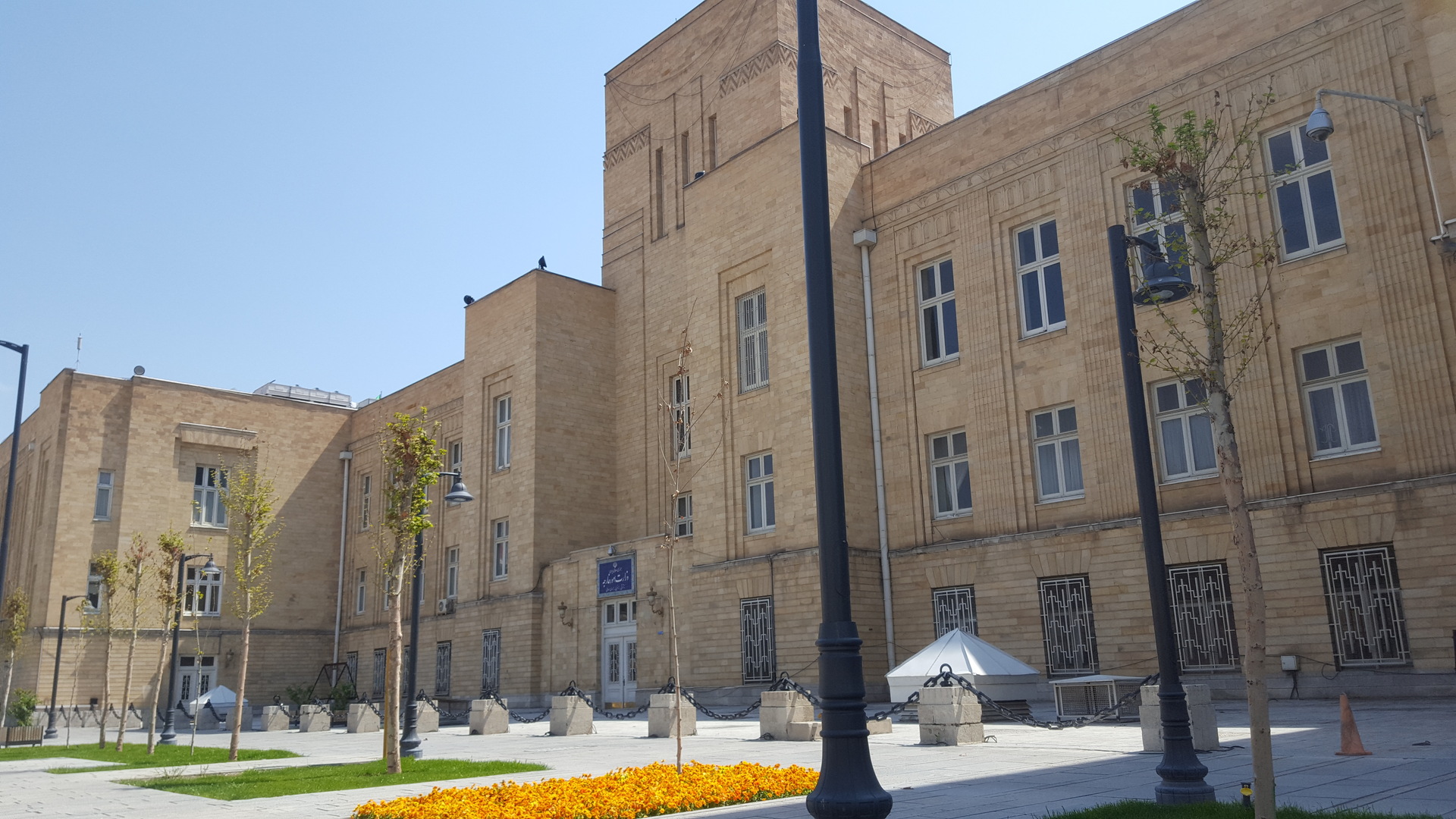 Iran Ministry of Foreign Affairs building in Tehran. The ministry headquarters where FM Araghchi serves as the most senior surviving Iranian official with a public nuclear negotiating role.