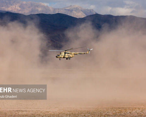 IRGC Ground Force helicopter during tactical exercise in Kerman province, Iran