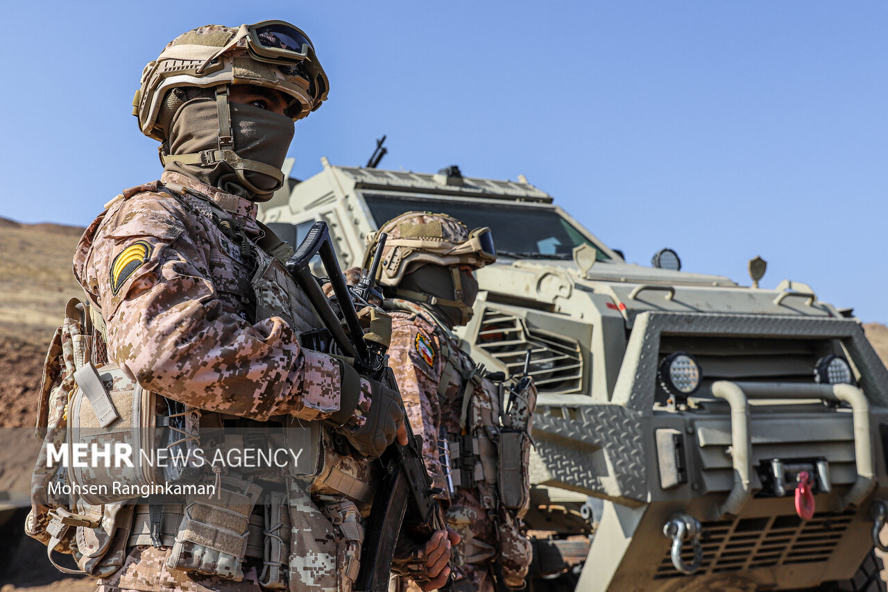 Iranian special forces soldiers in tactical combat gear during Sahand Joint Anti-Terrorist Exercise 2025, Iran