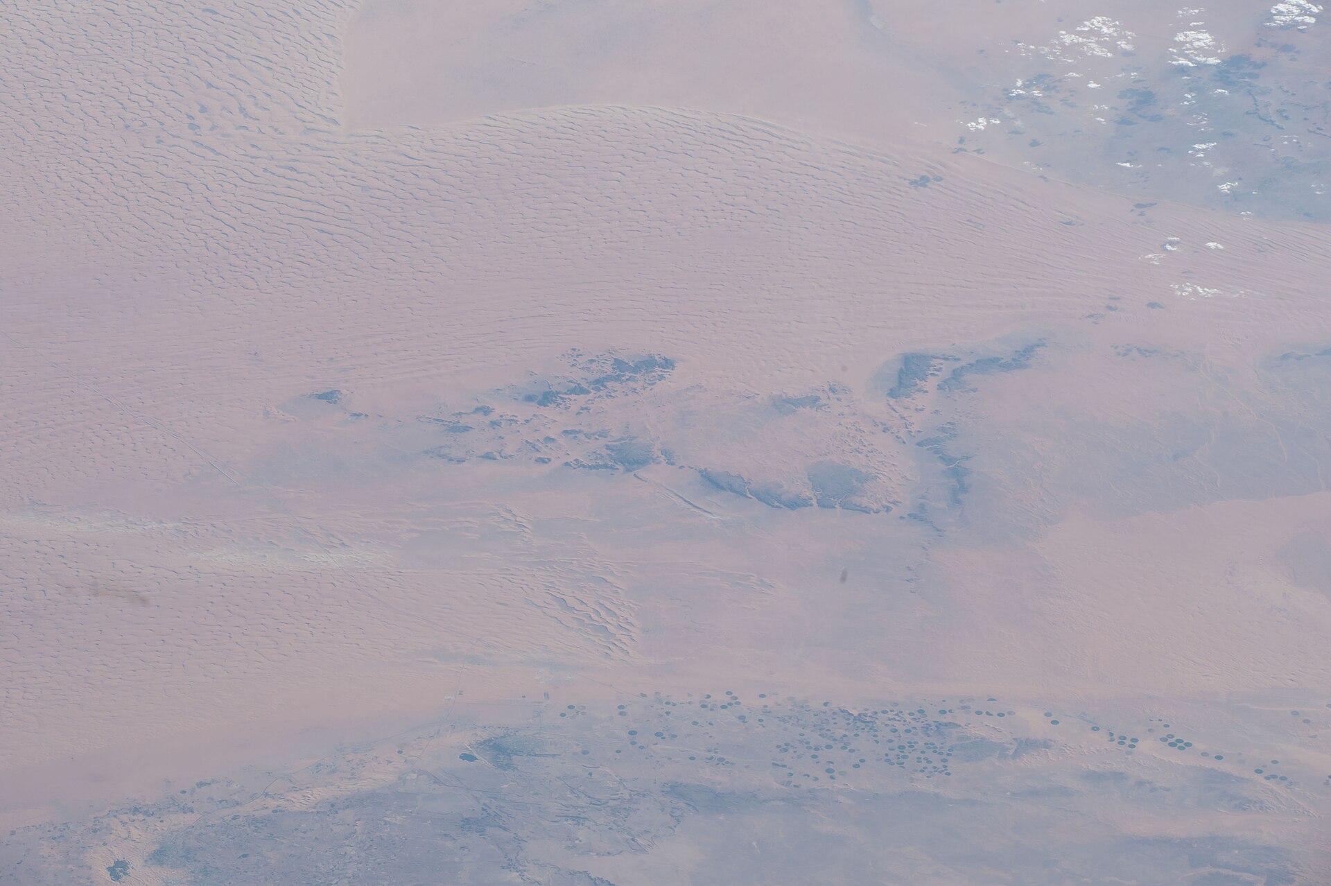 ISS satellite view of the Saudi Arabian northern desert — the terrain traversed by the Arar overland corridor