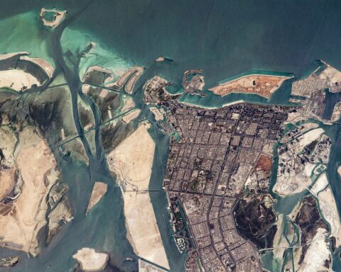 Abu Dhabi city island and Persian Gulf coastline from the International Space Station, April 2021 — NASA ISS Expedition 65