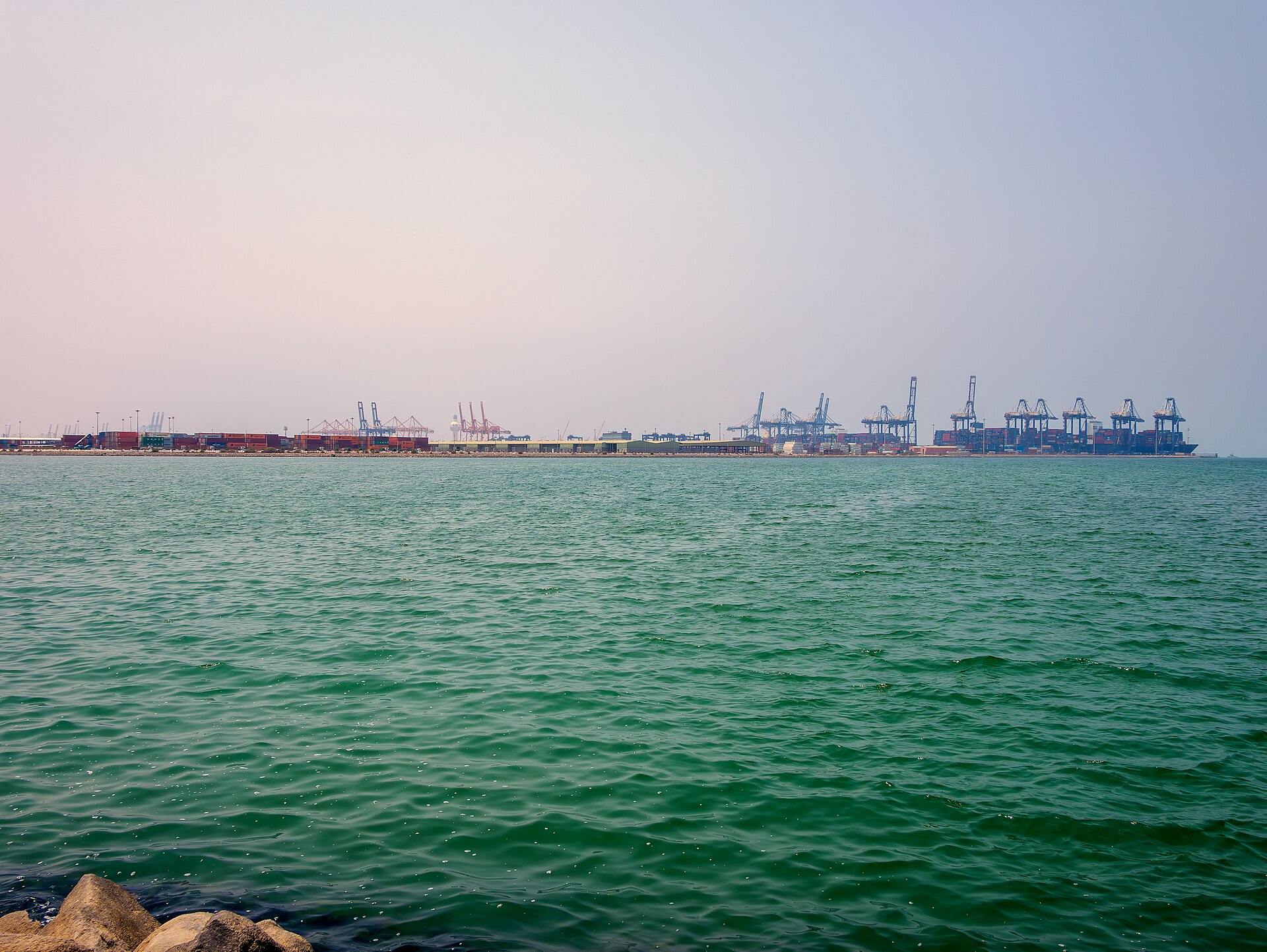 Jeddah Islamic Port container terminal cranes on Saudi Arabia's Red Sea coast — Saudi Arabia's largest Red Sea port handled 4.7 million TEU in 2024, against Oxagon's 1.5 million TEU target