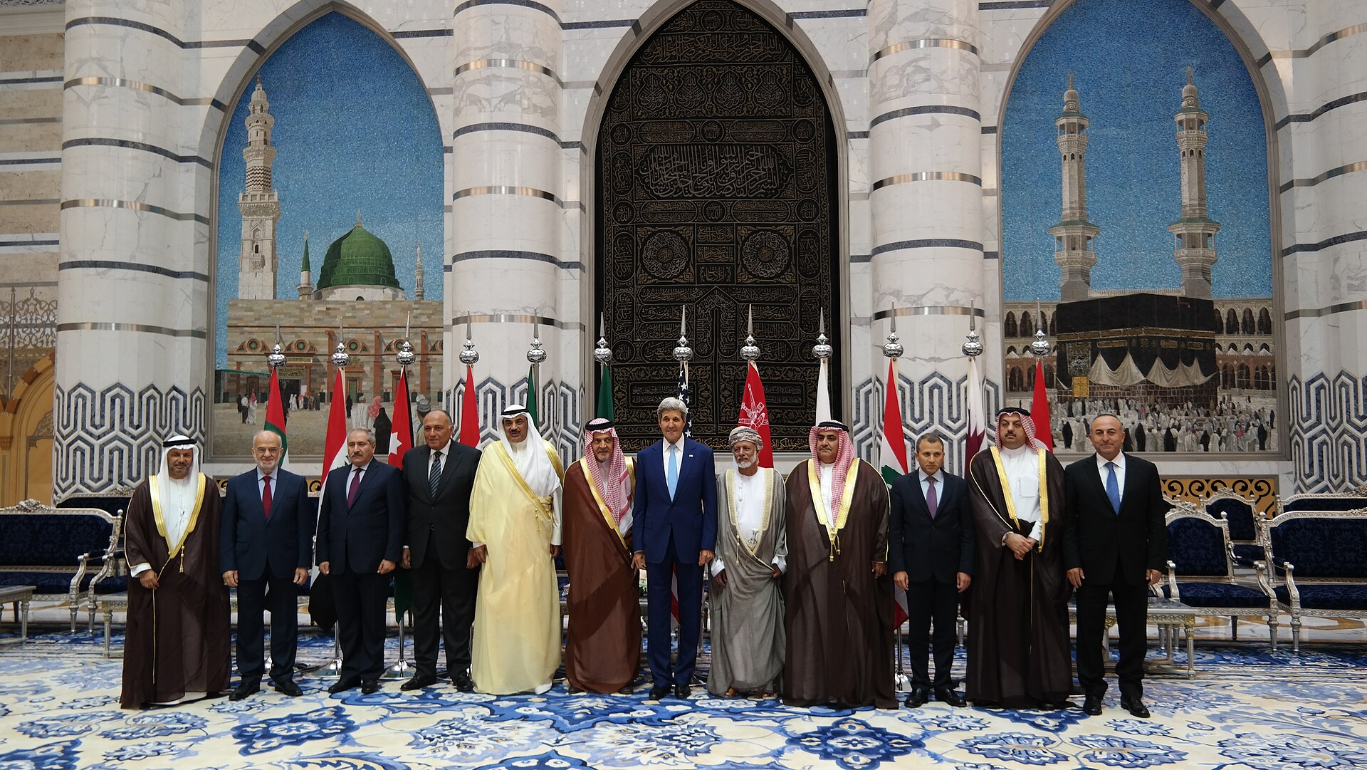 Secretary of State John Kerry poses with GCC and Regional Partners meeting participants, Jeddah, Saudi Arabia, September 11, 2014. The coalition that launched Decisive Storm five months later drew on many of these same states.