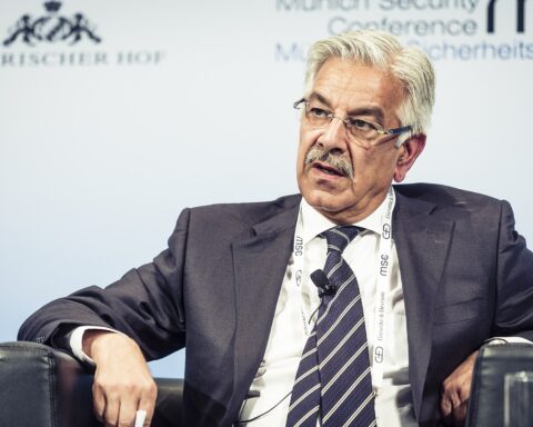 Khawaja Muhammad Asif, Pakistan Defence Minister, speaking at the Munich Security Conference 2017