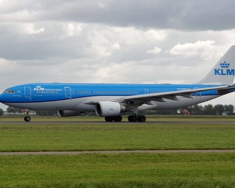KLM Airbus A330-200 taxiing at Amsterdam Schiphol Airport, the aircraft type used on the suspended Riyadh and Dammam routes