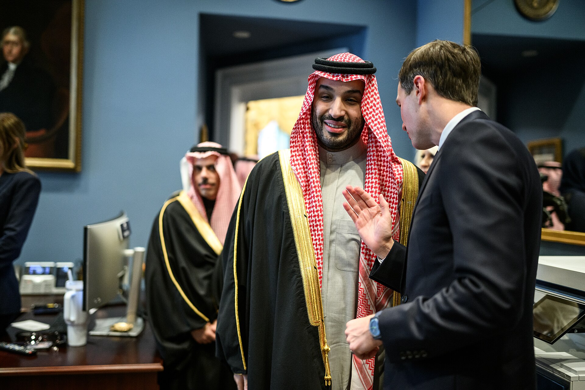 Mohammed bin Salman at the White House in diplomatic conversation with senior US officials, November 18, 2025