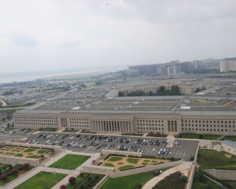 Aerial view of the Pentagon, headquarters of the US Department of Defense, Arlington, Virginia — the building whose leadership publicly acknowledged months-to-years munitions replenishment timelines while deliberating resumed combat against Iran