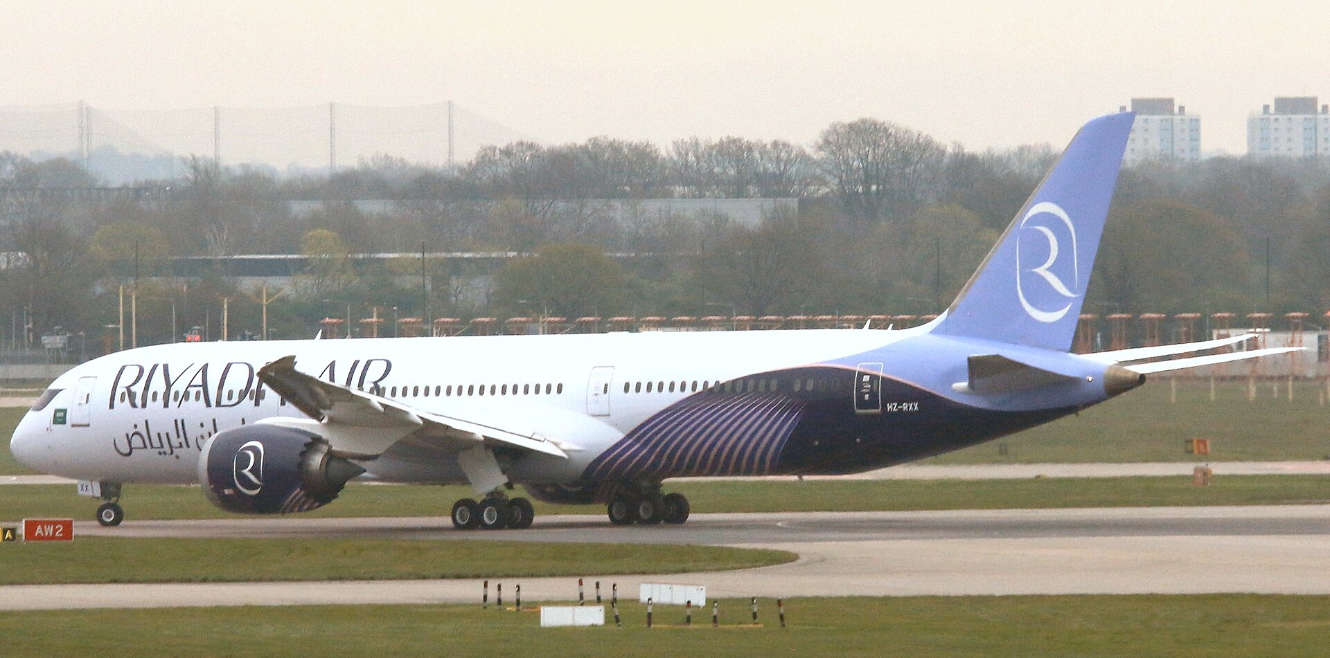 Riyadh Air Boeing 787-9 Dreamliner HZ-RXX at London Heathrow Airport in January 2026, the aircraft type for the planned July 1 Riyadh-London launch