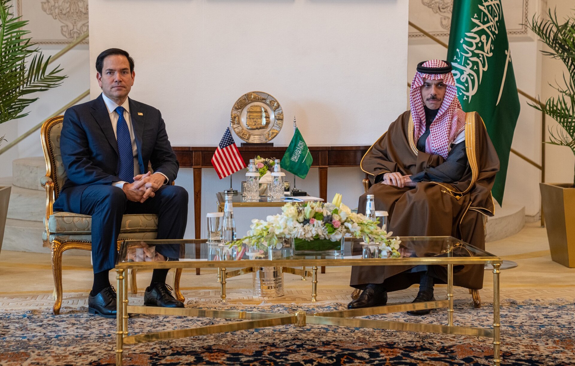US Secretary of State Marco Rubio meets Saudi Foreign Minister Prince Faisal bin Farhan at the Saudi Ministry of Foreign Affairs in Riyadh