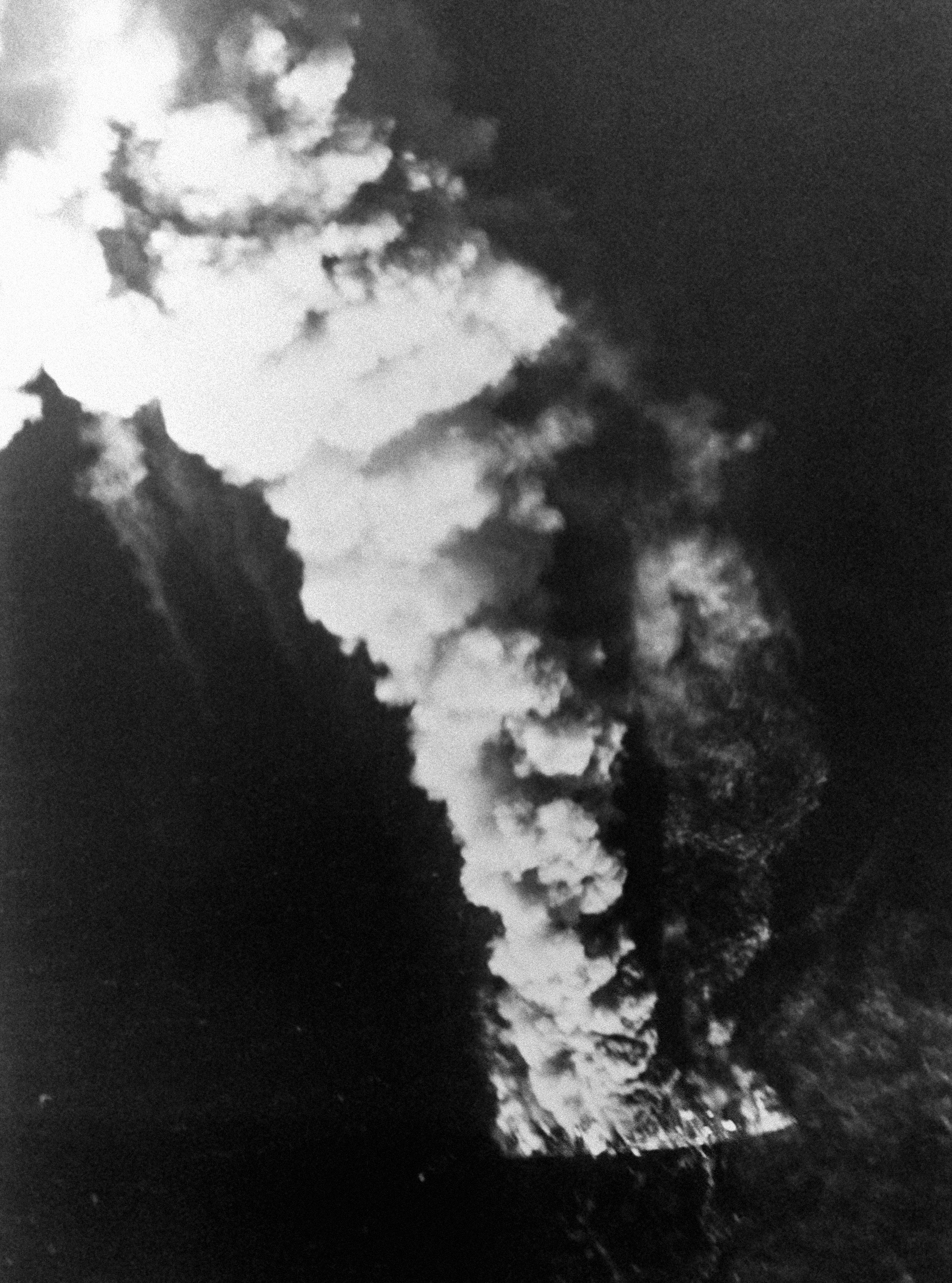 Iranian frigate Sahand burning after US Navy air strikes during Operation Praying Mantis, April 18 1988