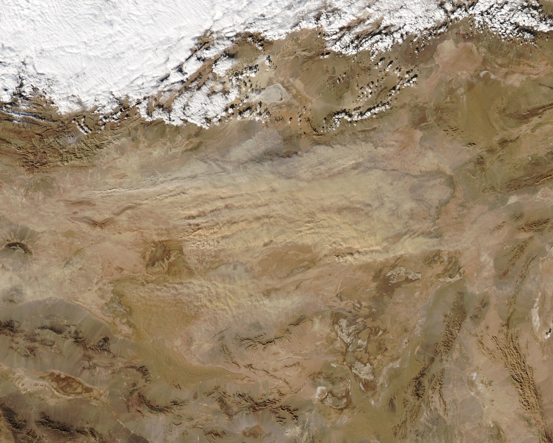 NASA MODIS satellite view of northern Iran desert corridor near Semnan Province, where the alleged Rainbow Site tritium facility at Ivanaki is located