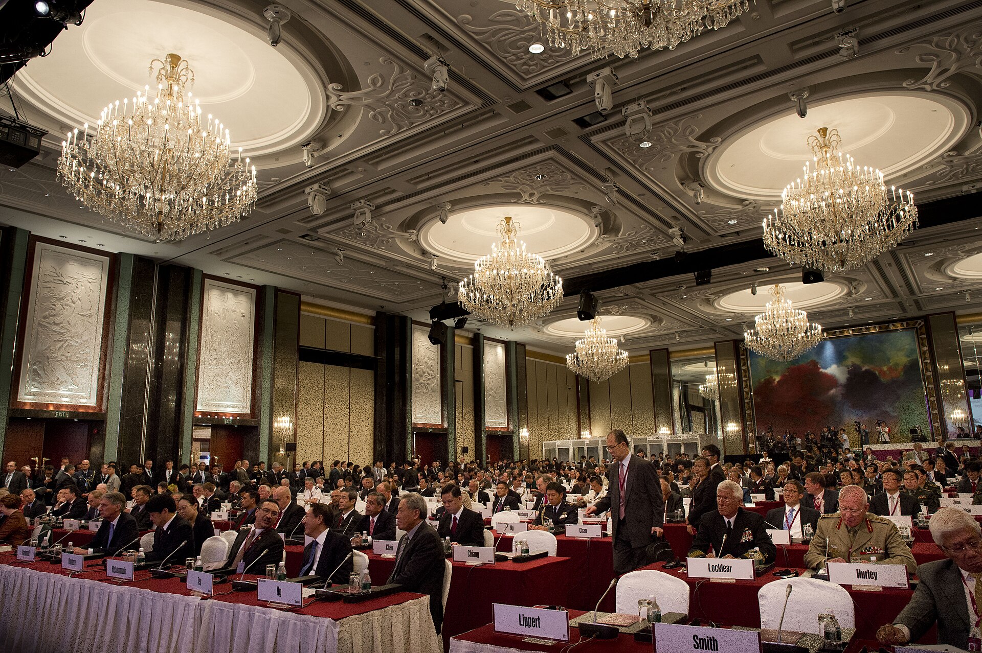 Defence ministers and delegates attend the opening plenary session of the IISS Shangri-La Dialogue at the Shangri-La Hotel in Singapore