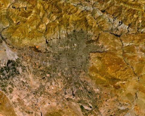 Satellite view of Tehran, Iran — the city of ten million at the centre of Iran wartime command structure