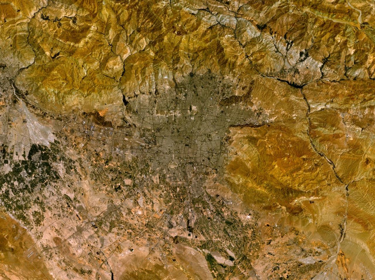 Satellite view of Tehran, Iran — the city of ten million at the centre of Iran wartime command structure