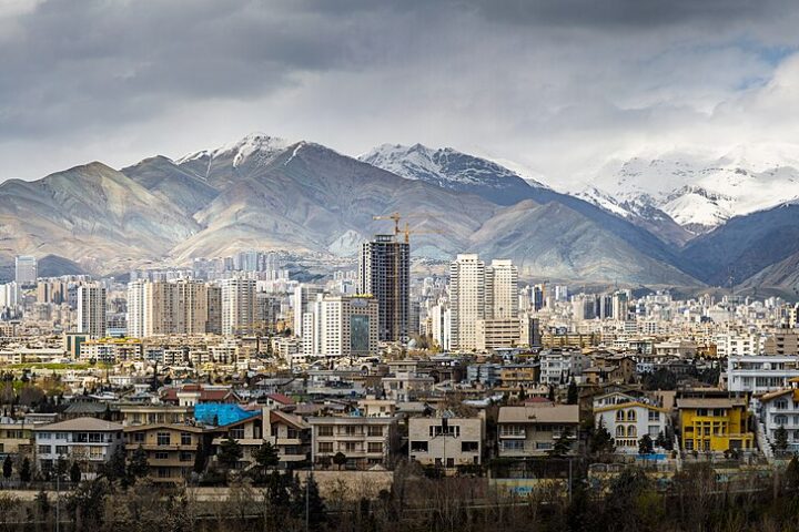 Tehran skyline panorama with Alborz mountain range in the background. Iran nuclear negotiations 2026.