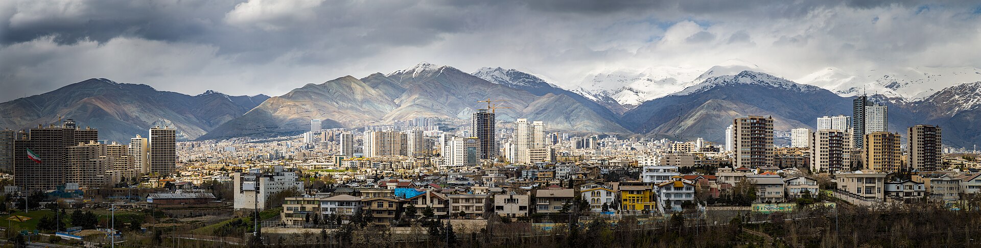 Tehran skyline panorama with Alborz mountain range in the background. Iran nuclear negotiations 2026.