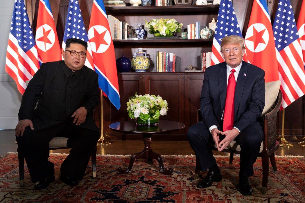 President Trump and North Korean leader Kim Jong Un at the Singapore summit, Capella Hotel, June 12, 2018 — the meeting that replaced CVID with aspirational denuclearisation language