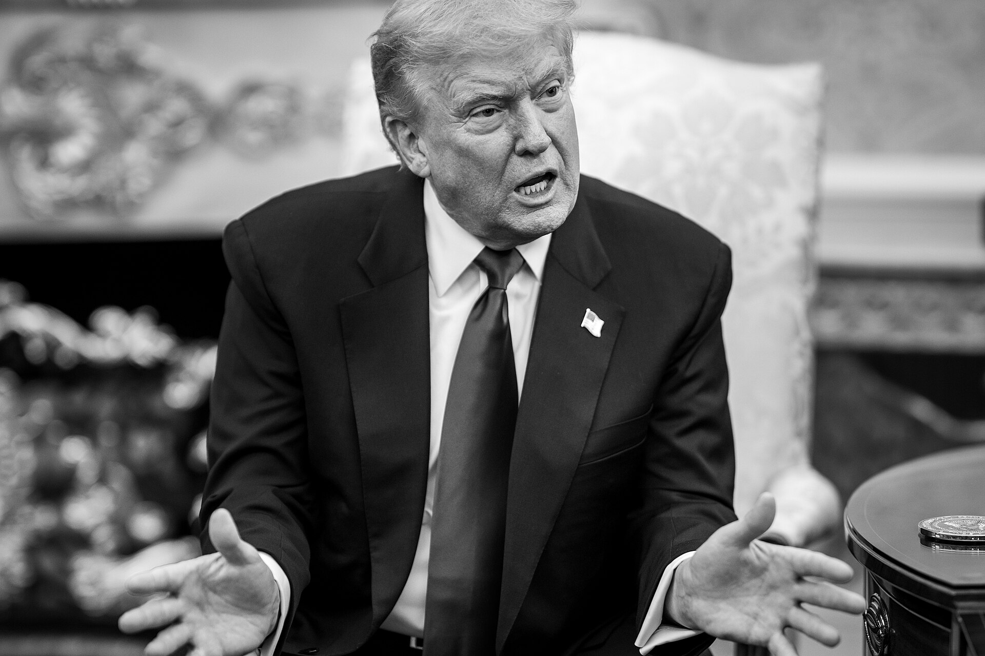 Trump gesturing during bilateral meeting with MBS at White House November 18 2025 preceding the one trillion dollar investment commitment