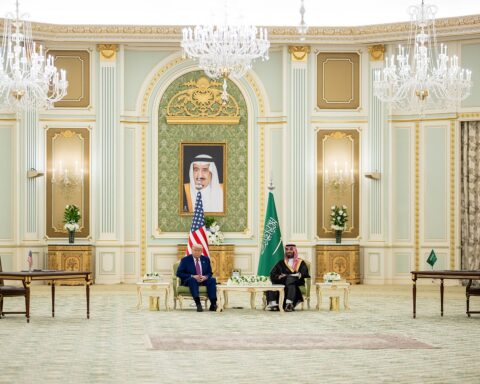 President Trump meets Saudi Crown Prince Mohammed bin Salman at the Royal Court Palace in Riyadh, May 13 2025, during bilateral meetings that produced a $142 billion arms agreement