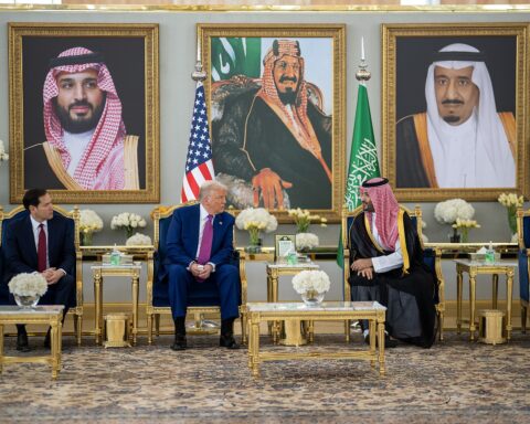 President Trump and Saudi Crown Prince Mohammed bin Salman at King Khalid International Airport, Riyadh, May 13, 2025