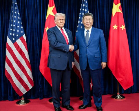 President Trump and Chinese President Xi Jinping shake hands before bilateral meeting at Gimhae, 2025