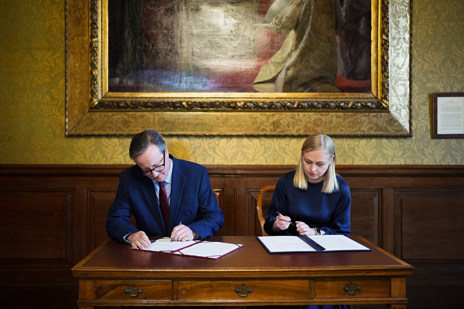 UK Foreign Secretary Lord Cameron and Finnish Foreign Minister sign strategic partnership declaration in London, Lancaster House
