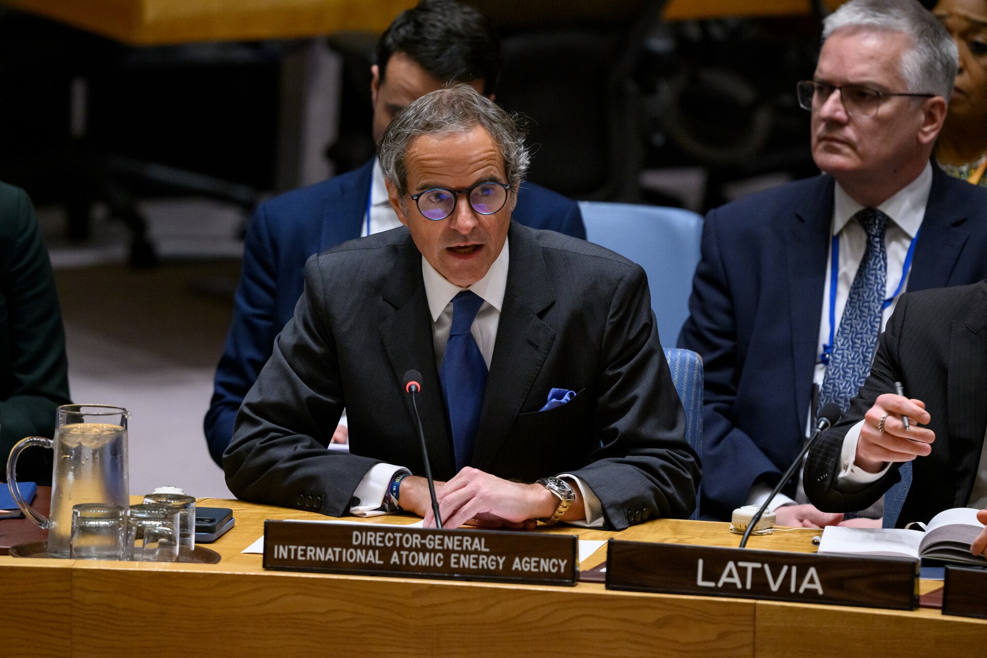 IAEA Director General Rafael Grossi briefing the UN Security Council on threats to international peace and security