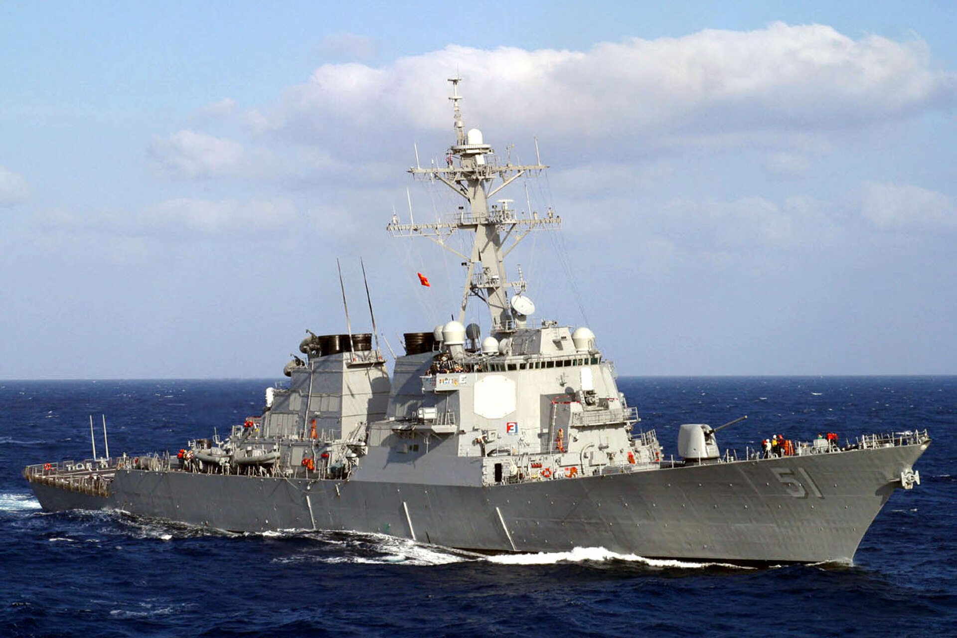 USS Arleigh Burke DDG-51 guided missile destroyer underway at sea representing CENTCOM naval presence in the Gulf region