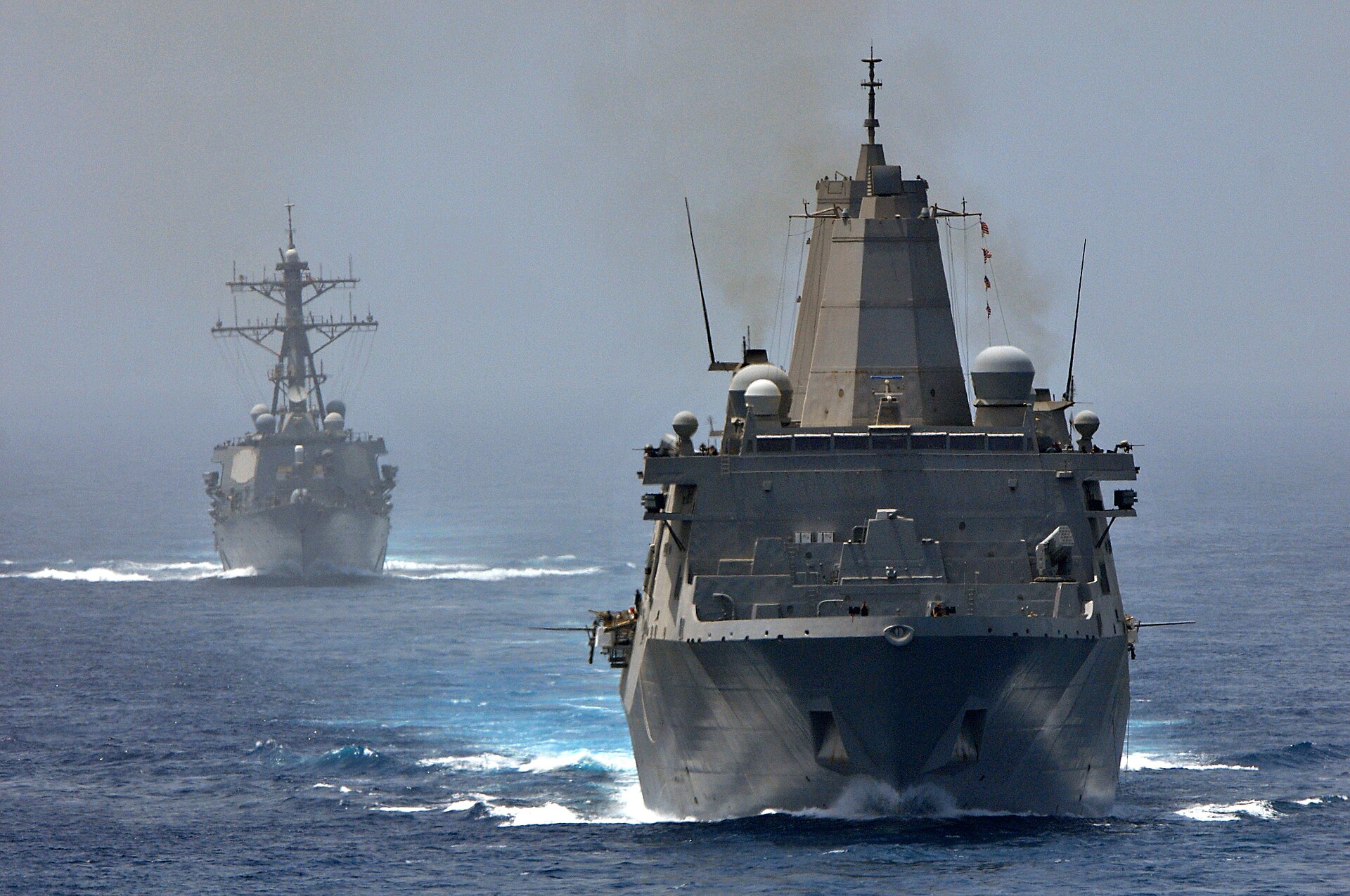 USS Porter guided-missile destroyer and USS New York transit the Strait of Hormuz, June 2012
