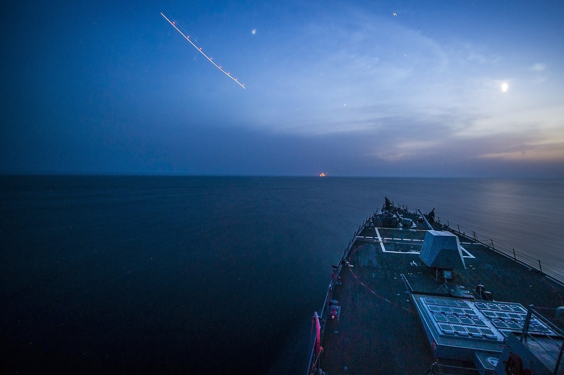 USS Truxtun guided-missile destroyer intercepts a missile during patrol in the Gulf of Oman