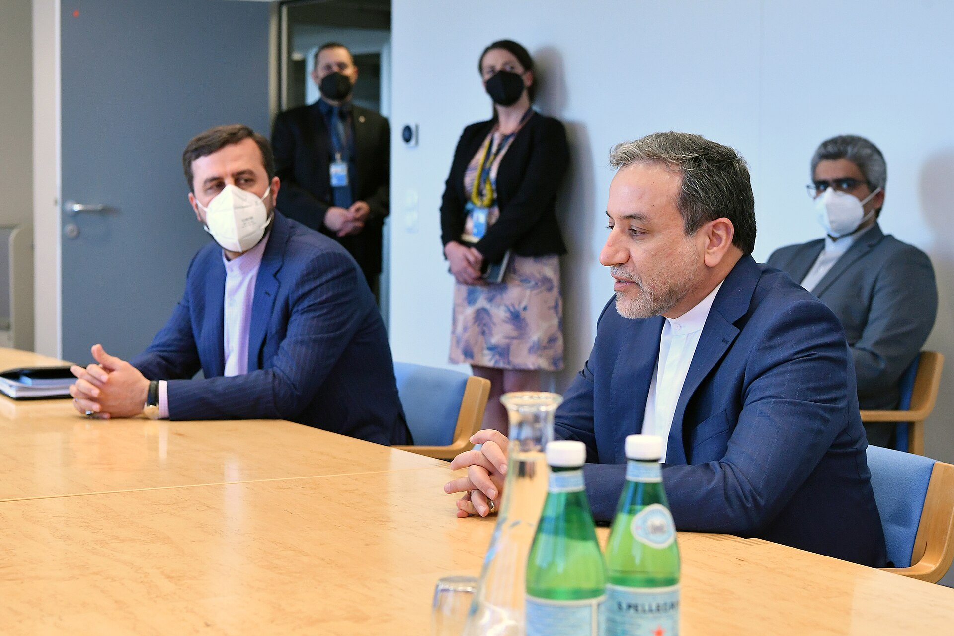IAEA Director General Rafael Grossi meets Iran Deputy Foreign Minister Abbas Araghchi at IAEA headquarters Vienna, April 2021 — Araghchi later became Iranian Foreign Minister and on June 13 2026 declared PGSA service fee collection a precondition for MOU signing