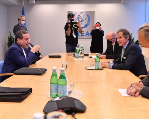 Iranian Foreign Minister Abbas Araghchi meets with IAEA Director General Rafael Grossi at IAEA headquarters in Vienna