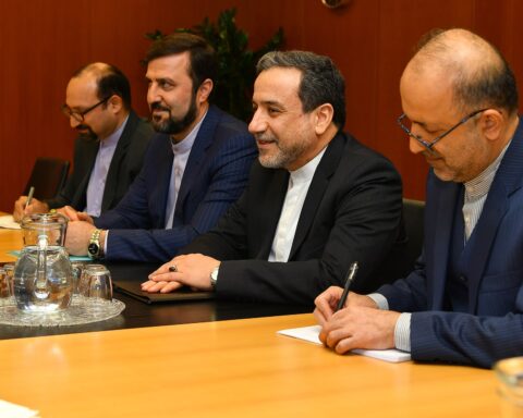 Abbas Araghchi, Iran chief nuclear negotiator, with Iranian delegation at IAEA Vienna talks, January 2019