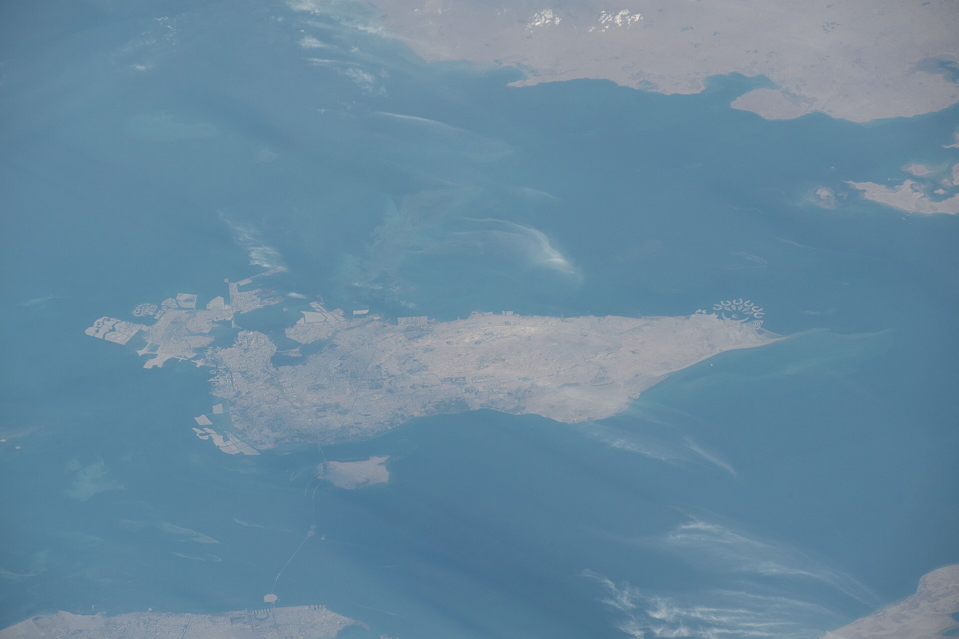 Bahrain island from NASA ISS Expedition 64, showing the Manama and Juffair area where Naval Support Activity Bahrain and the US Fifth Fleet headquarters are located