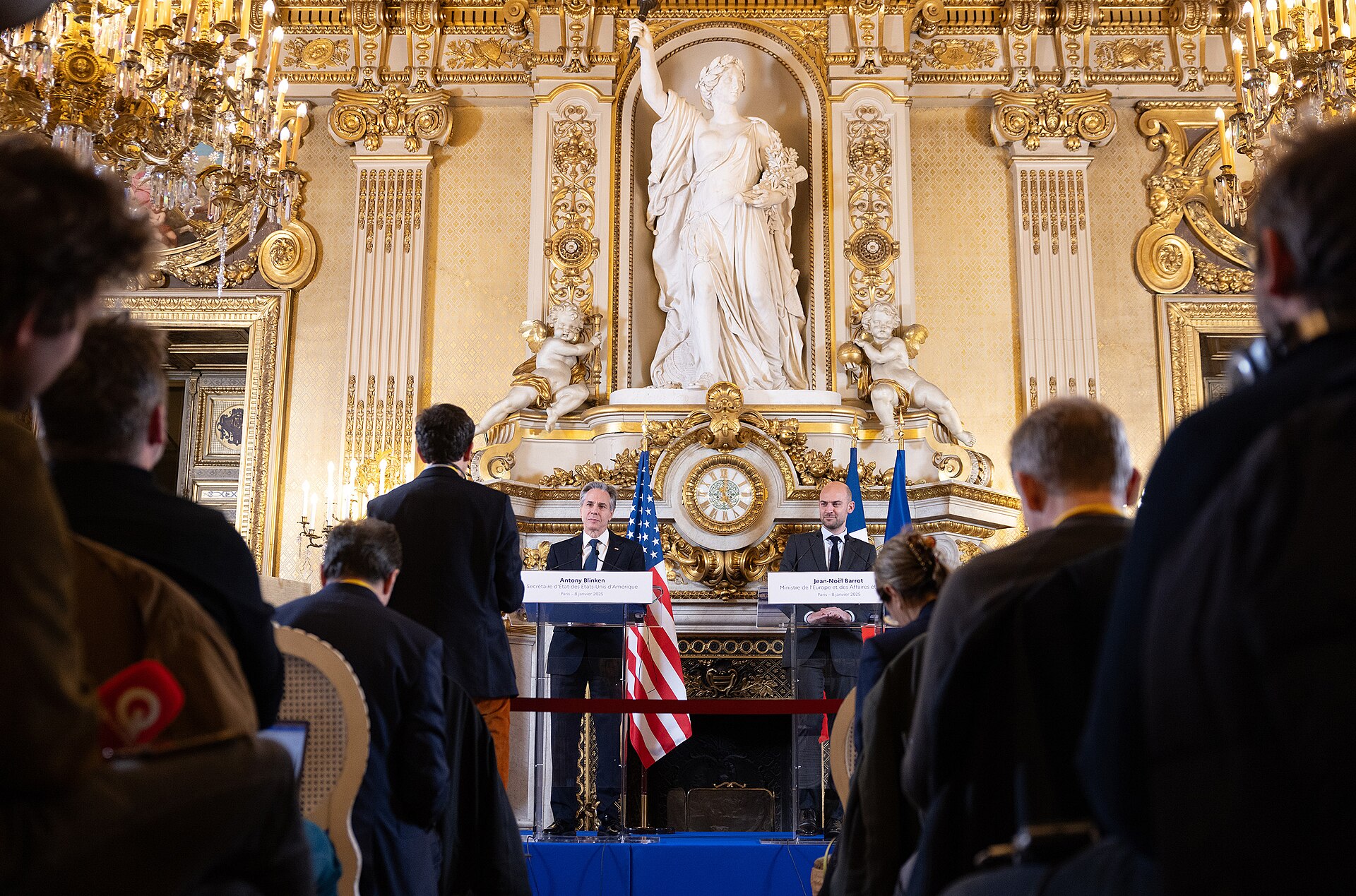 French Foreign Minister Jean-Noel Barrot and US Secretary of State Antony Blinken at joint press conference in Paris January 2025 — Barrot issued the sharpest Western rebuke of Israel on June 1 2026 and called an emergency UN Security Council meeting on Lebanon