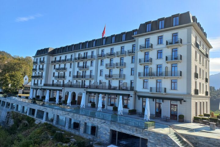 Bürgenstock Hotel Palace exterior, Lake Lucerne, Switzerland — venue for Phase 2 US-Iran nuclear talks