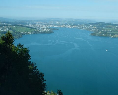 View of Lake Lucerne and the city of Lucerne from the Bürgenstock Resort, Switzerland — selected as the venue for the Phase 2 US-Iran nuclear talks