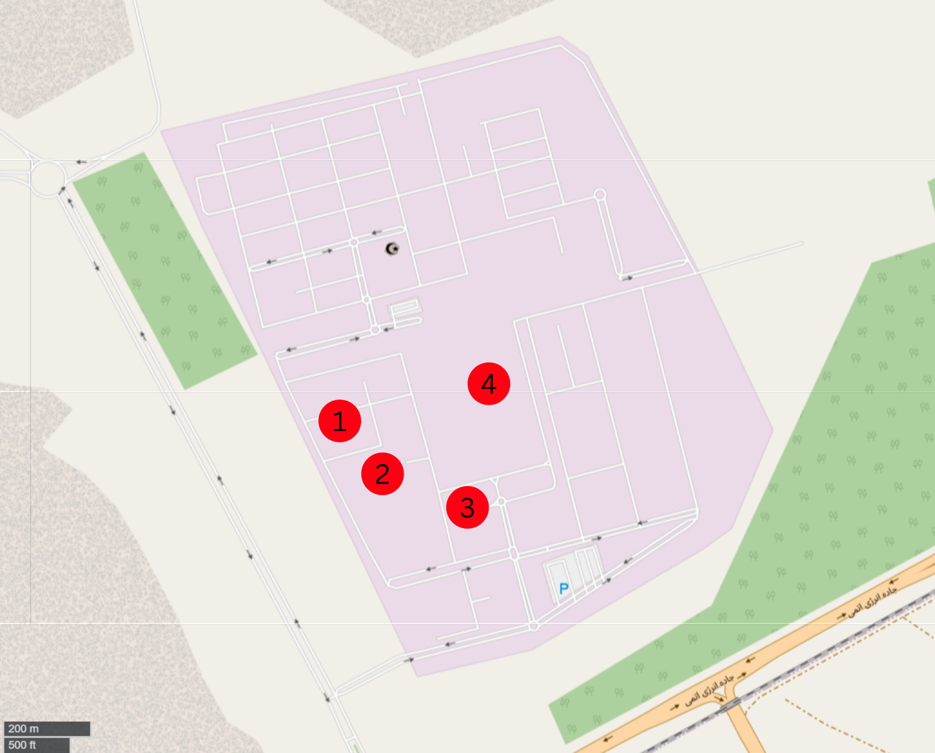 Map of Israeli airstrikes on the Esfahan Nuclear Technology Center during Operation Rising Lion June 2025 showing four impact points inside the complex