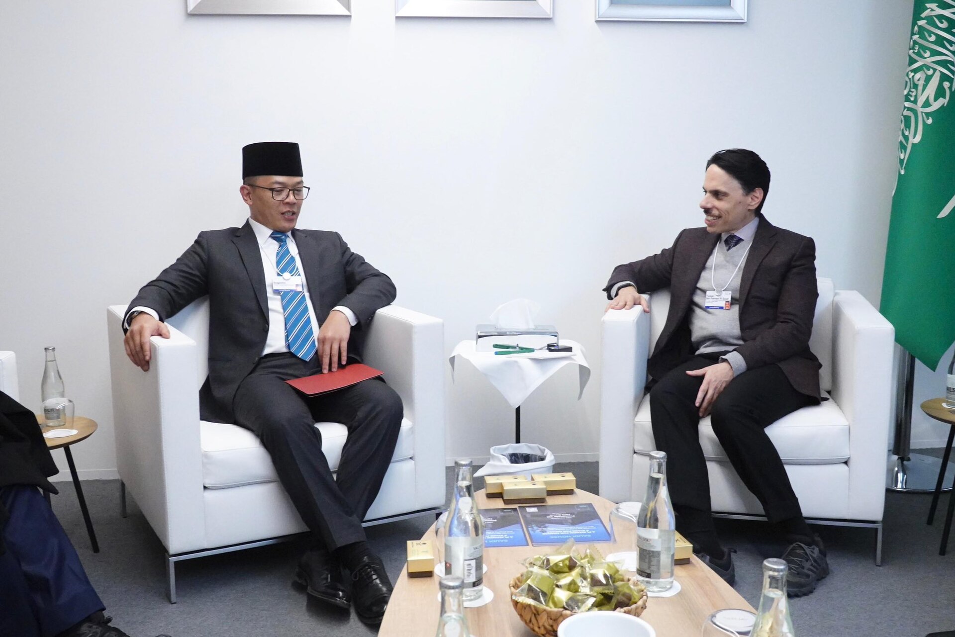 Saudi Foreign Minister Prince Faisal bin Farhan in bilateral diplomatic meeting at the World Economic Forum, Davos, January 2025