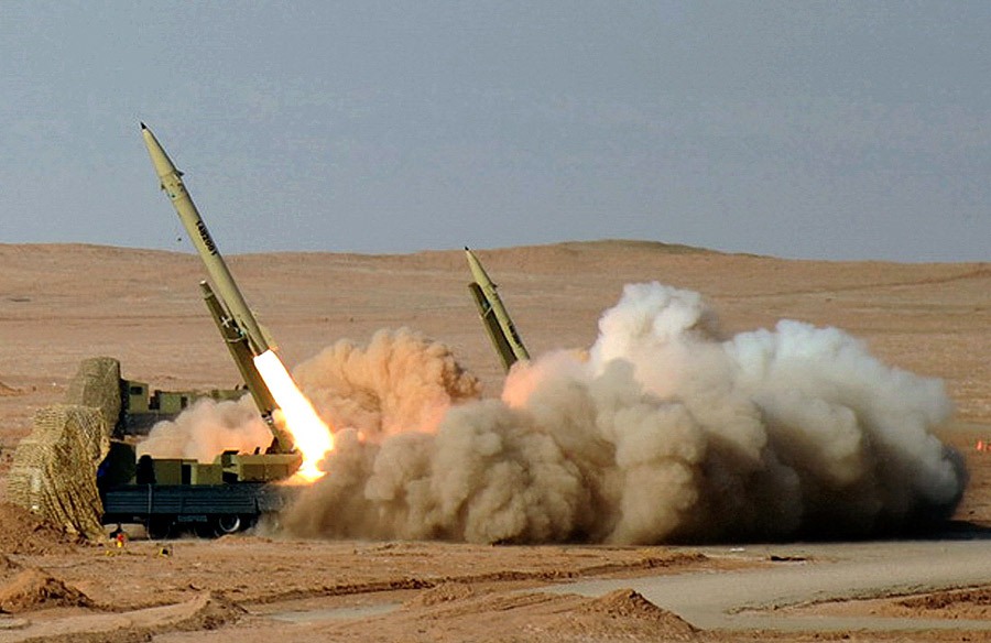 Fateh-110 ballistic missiles launching from mobile TEL during IRGC Great Prophet-7 military exercise, Iran